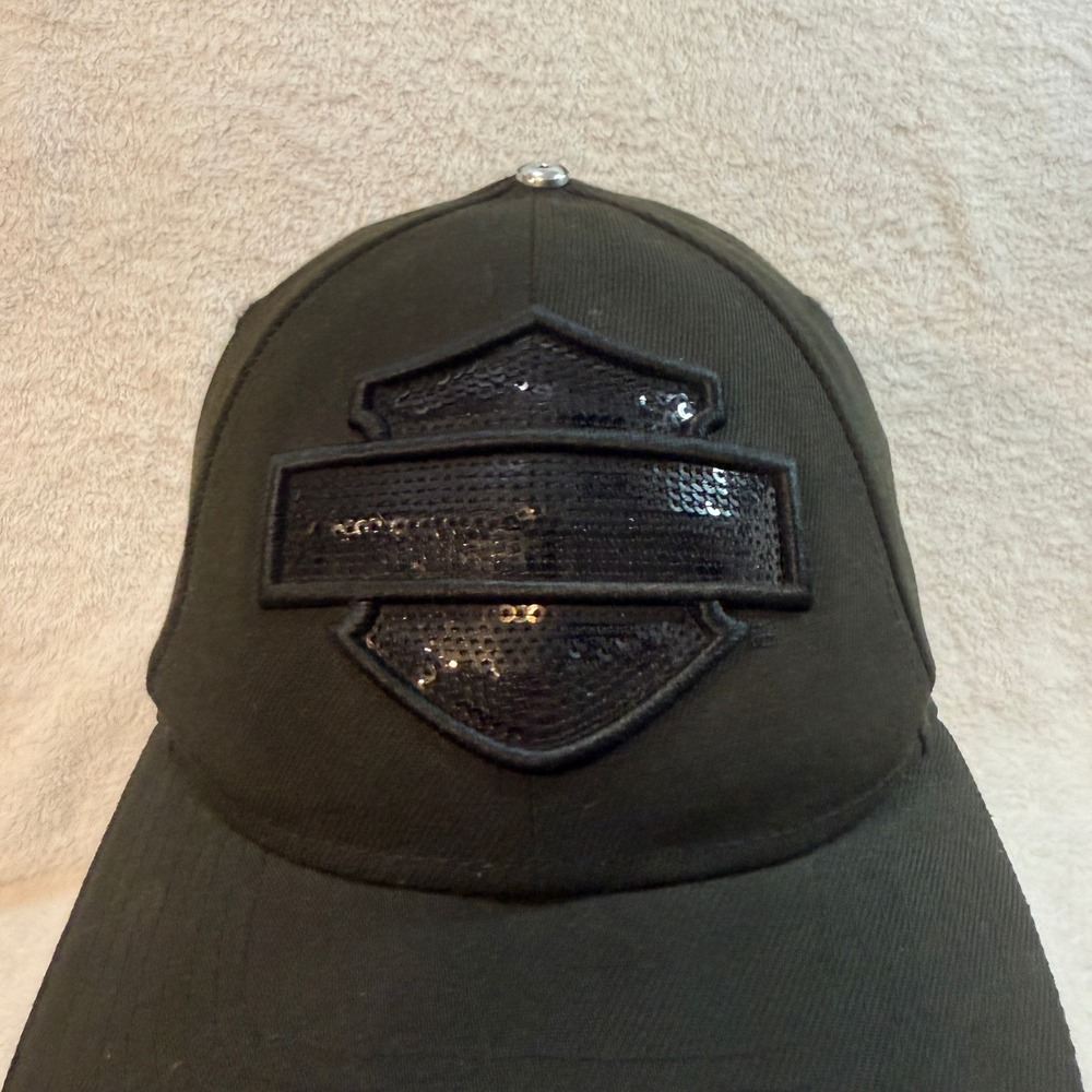 Harley-Davidson New Era 9FORTY Black Sequin Bar & Shield Snapback Hat Cap - Picture 2 of 16